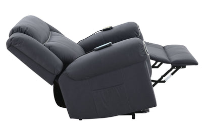 Domana - Polished Microfiber Power Nirion Recliner With Lift Heating Massage Chair - Dark Blue