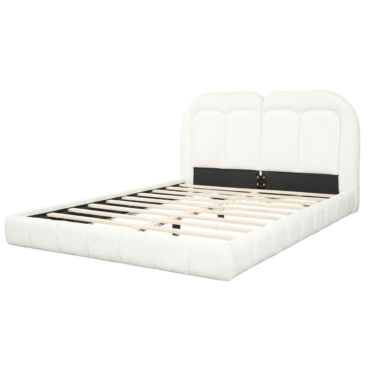 Queen Size Upholstered Platform Bed With Tufted Headboard - White