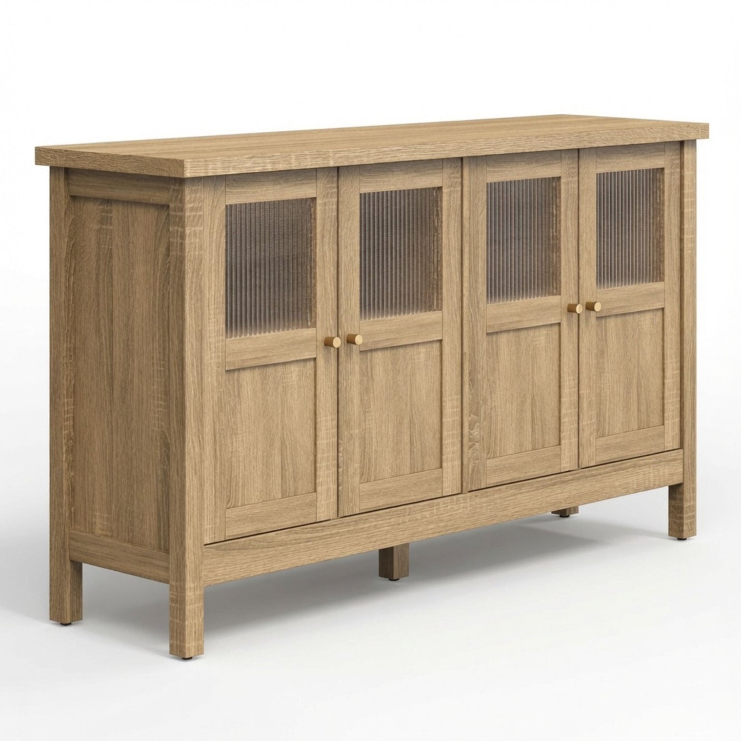 Buffet Cabinet With 4 Doors, Adjustable Shelves Handles - Natural