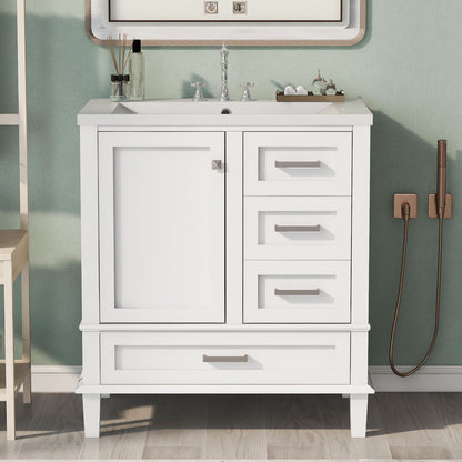 Bathroom Vanity, Modern Bathroom Cabinet With Sink Combo Set, Bathroom Storage Cabinet With A Soft Closing Door And 3 Drawers, Solid Wood Frame, Resin Basin