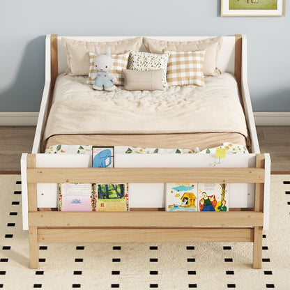 Bed With Headboard, Footboard, Safeguards, Built-In Bed-End Book Storage Rack