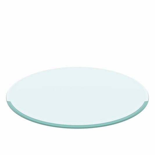 Round Tempered Glass Table Top Clear Glass, Thick Beveled Polished Edge - Black