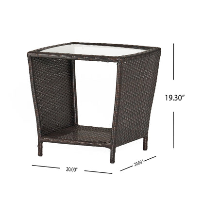 Trenton - Outdoor Side Table With Glass Top - Brown Rattan