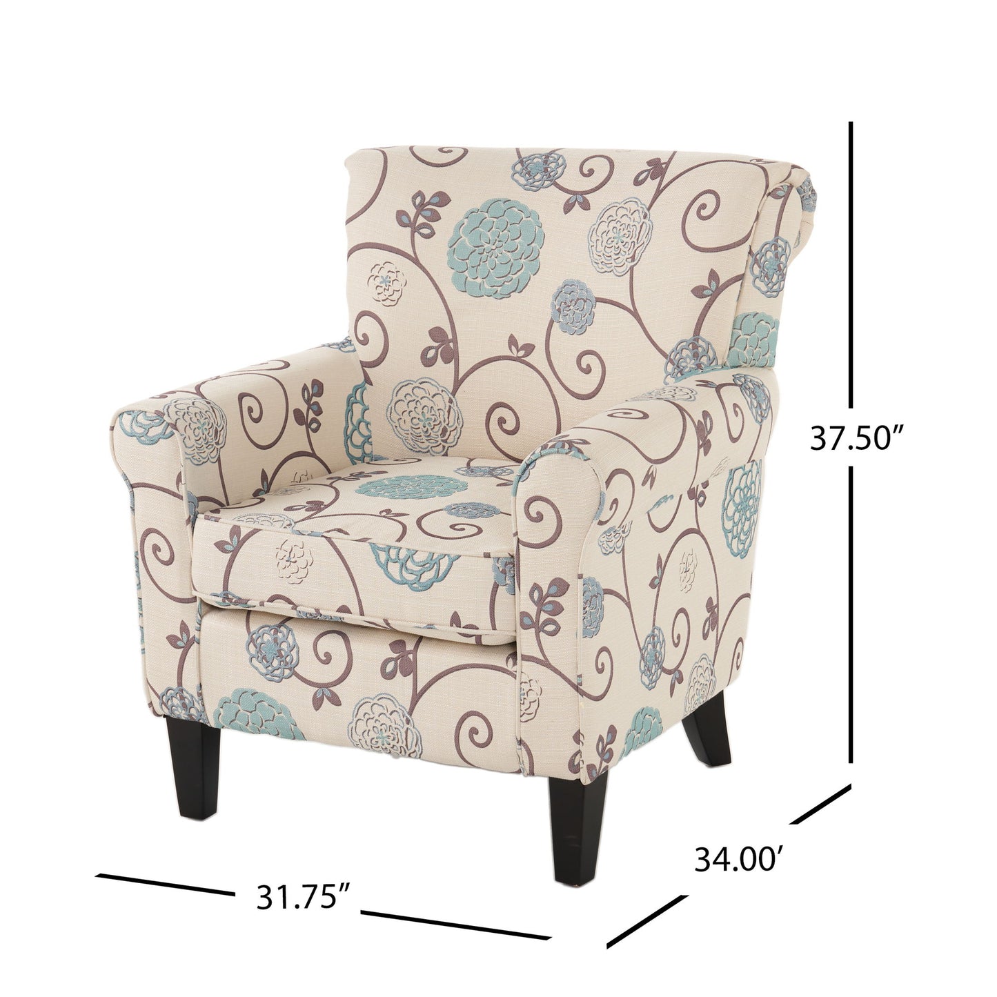 Upholstered Chair With Floral Pattern Design And Solid Wood Legs - Multi Color