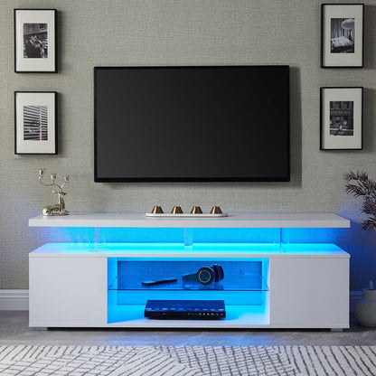TV Stand LED Gaming Entertainment Center, Media Storage Console Table With Large Side Cabinet