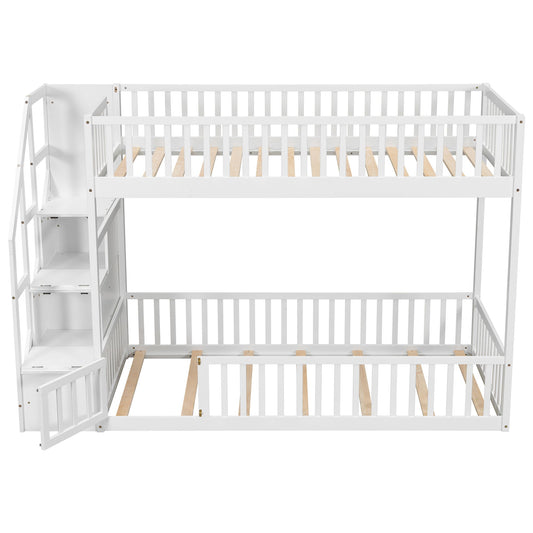 Floor Bunk Bed With Ladder And Storage