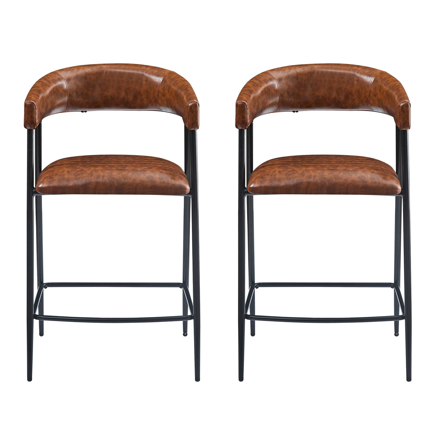 Counter Stools (Set of 2), Upholstered Counter Stools With Iron Frame, Backrest, Footrest, Arm Counter Stools For Home Bar, Kitchen Counter - Brown