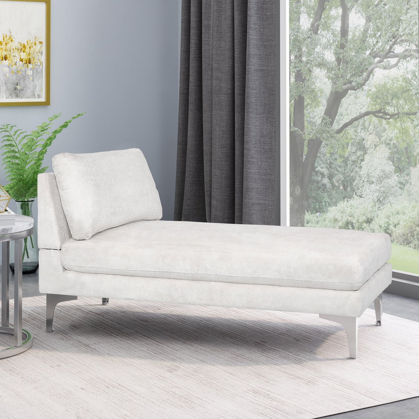 Fabric Upholstered Chaise Lounge With Iron Bracket Legs