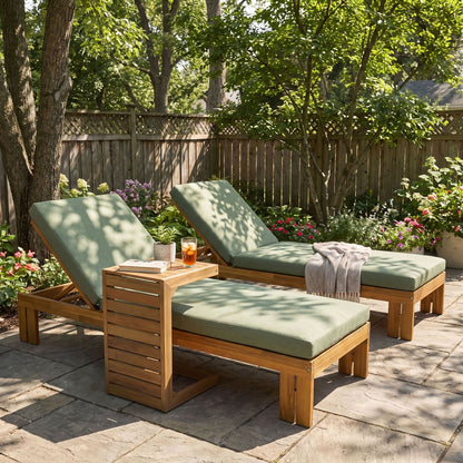 Outdoor Chaise Lounge Set & Side Table, 5 Position Adjustable Patio Recliner