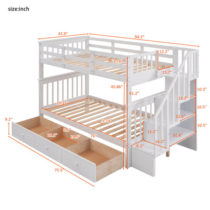 Stairway Bunk Bed With Storage And Guard Rail For Bedroom