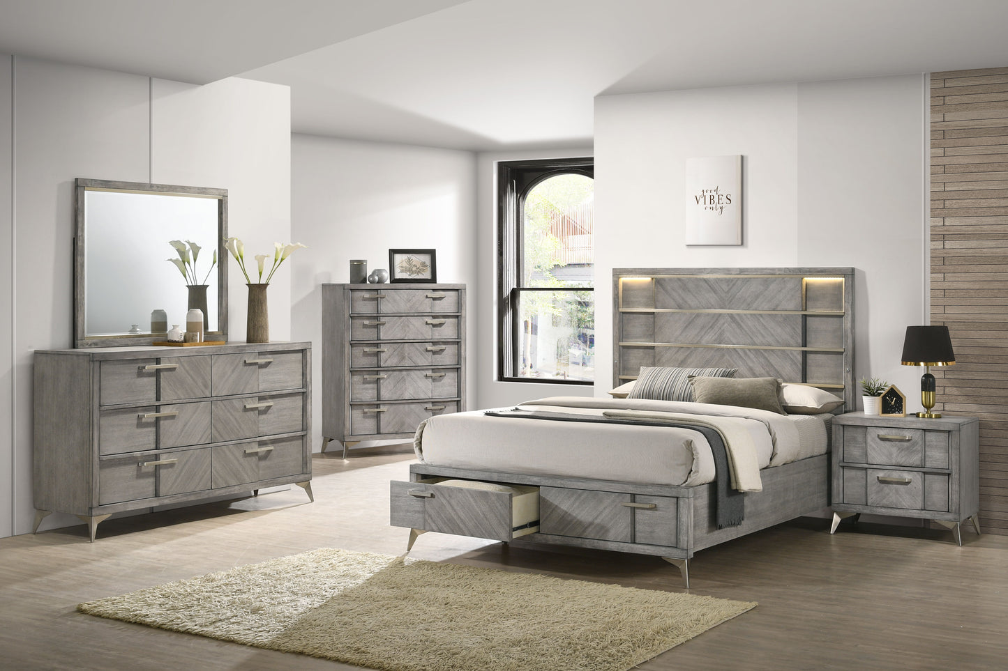 2 Drawer Night Bookmatched Veneers - Gray