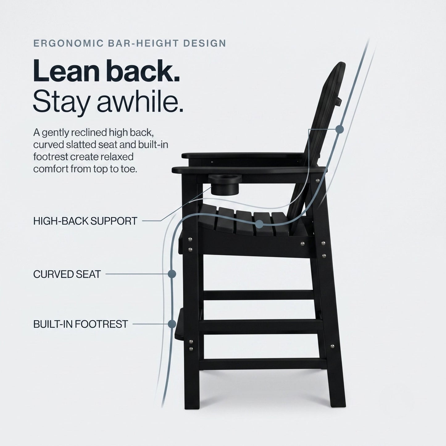 Bar Height Adirondack Chair With Cup Holder And Armrests