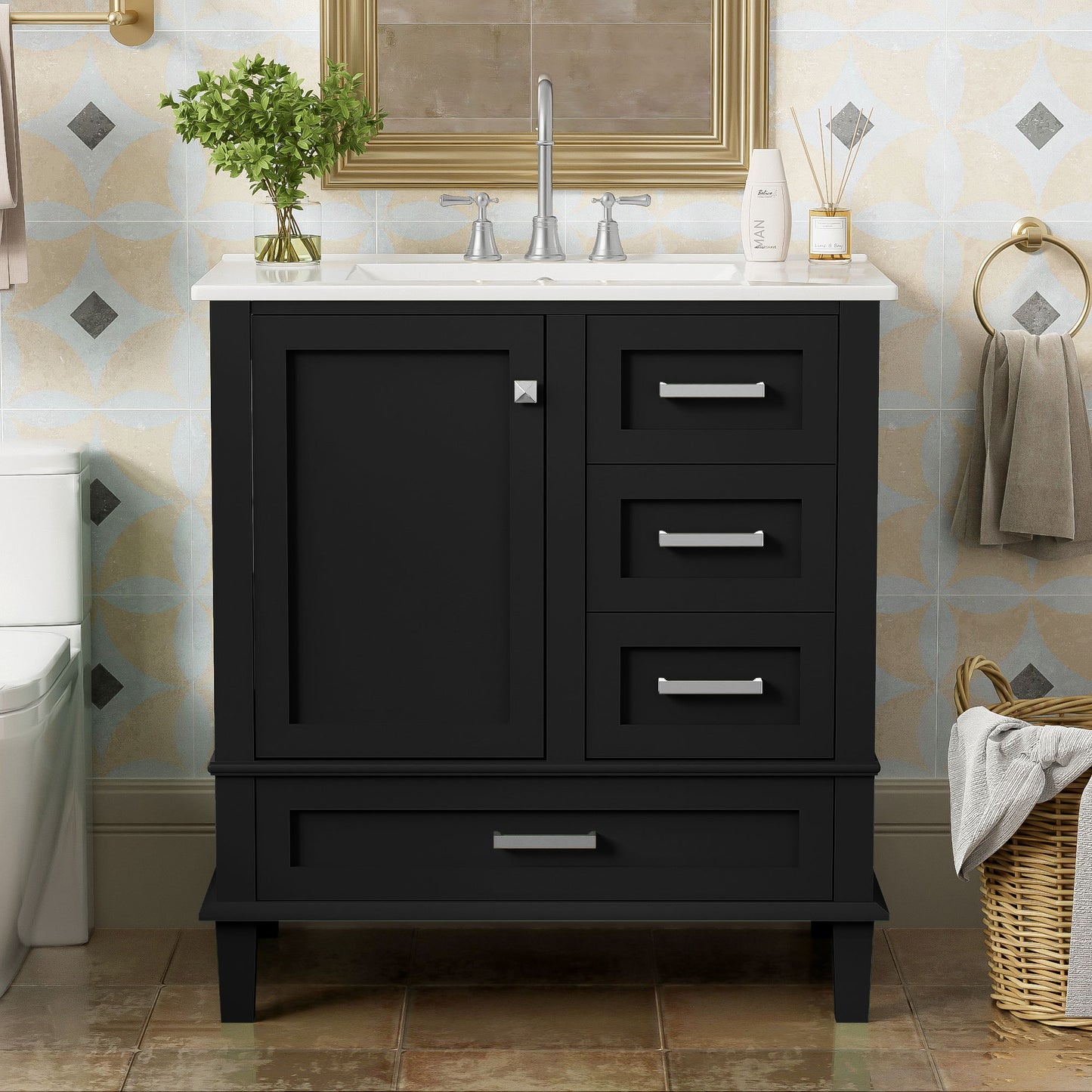 Bathroom Vanity, Modern Bathroom Cabinet With Sink Combo Set, Bathroom Storage Cabinet With A Soft Closing Door And 3 Drawers, Solid Wood Frame