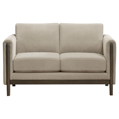 Fisher - Upholstered Panel Arm Loveseat - Taupe