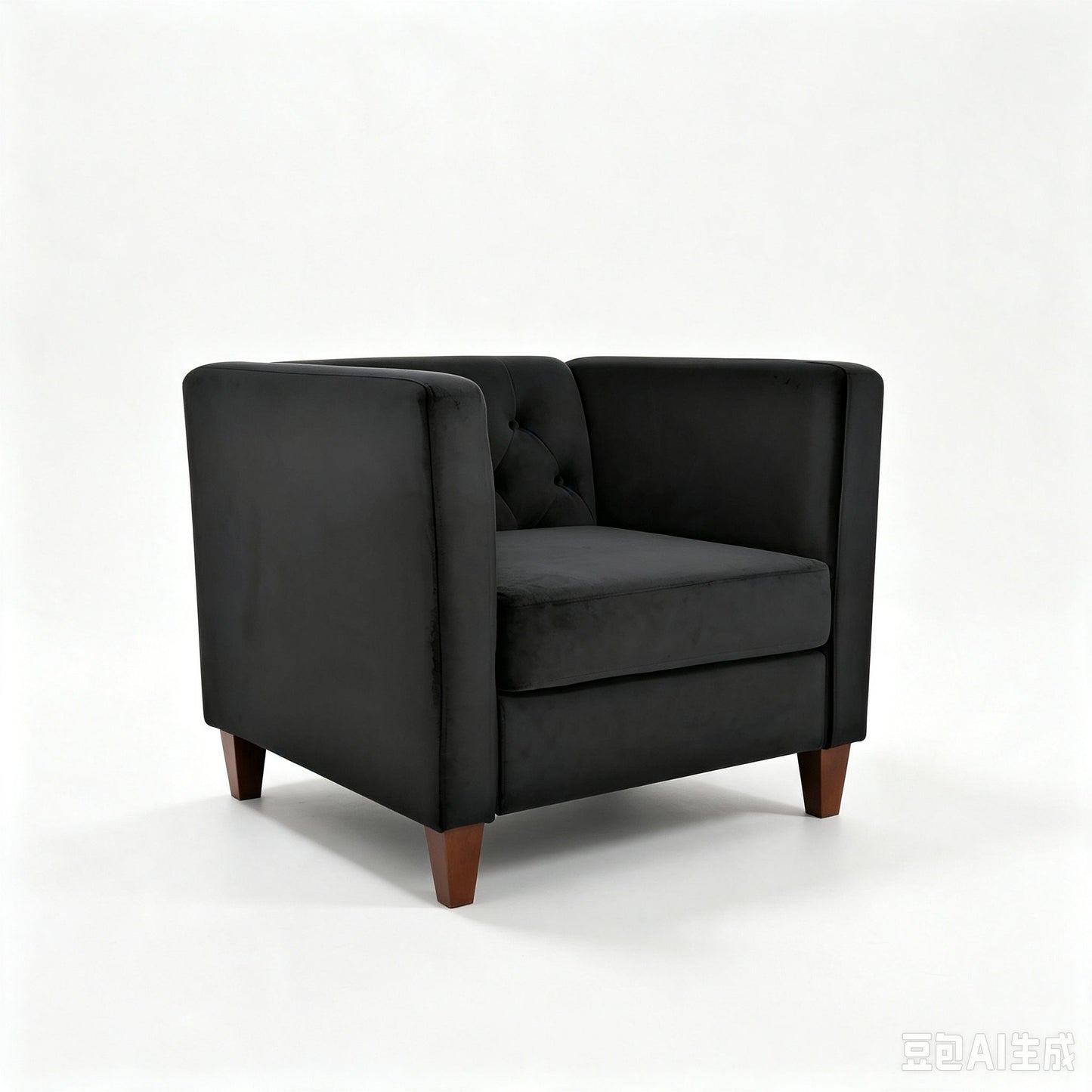 Button Tufted Accent Square Arm Upholstered Chair - Black