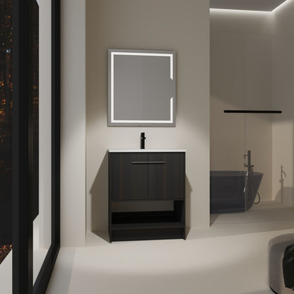 Modern Bathroom Vanity With Ceramic Sink, Freestanding Cabinet, Soft Closing Doors