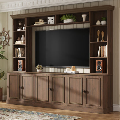 4 Piece Wall Unit Entertainment Center With Bookshelf, TV Stand With Adjustable Shelf For Living Room - Walnut