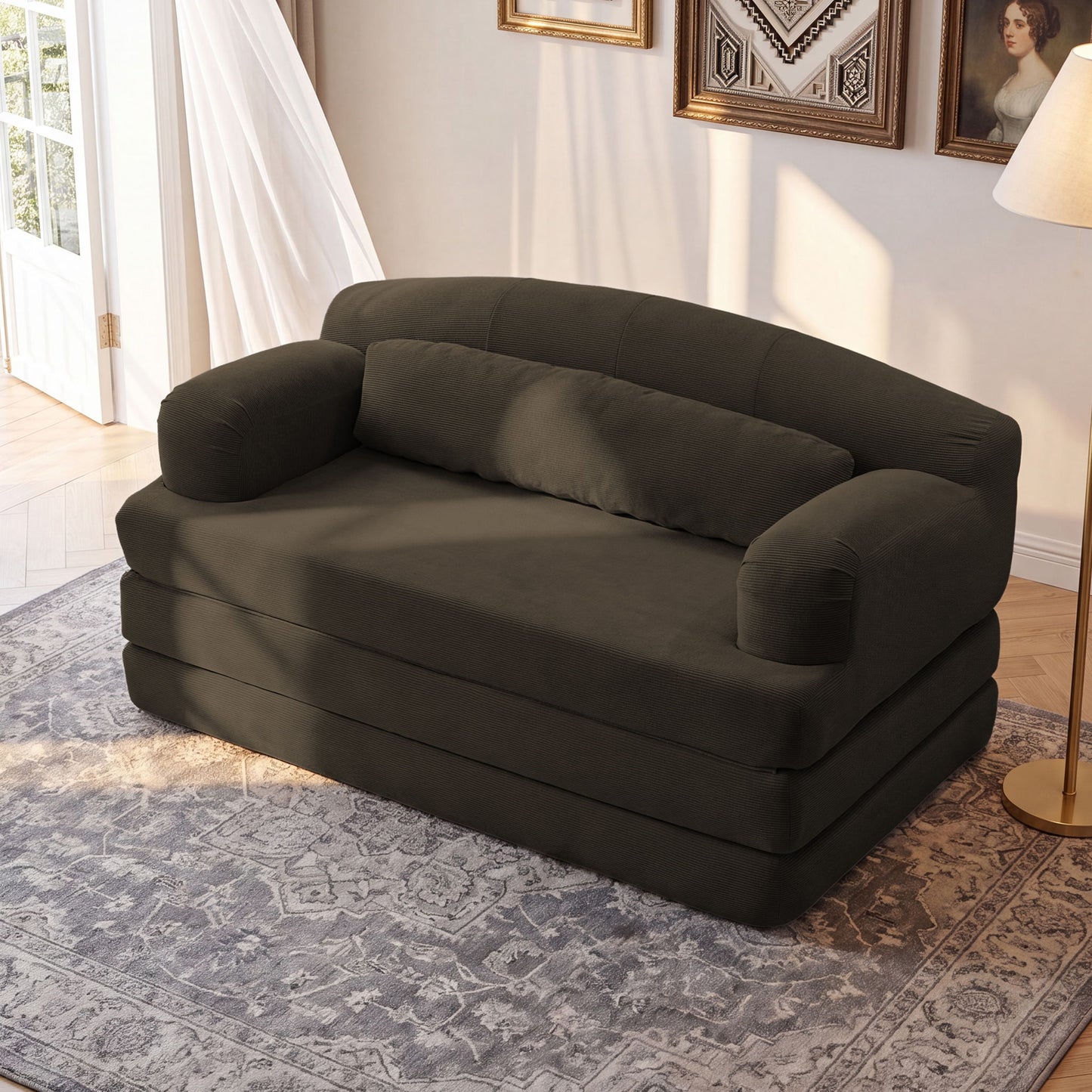 2 Seater Sofa Bed, Compact Foldable Floor Couch