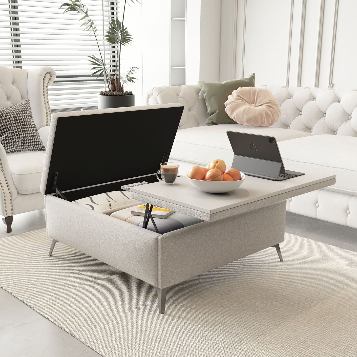 Modern Square Storage Ottoman Coffee Table With Lift-Top Design