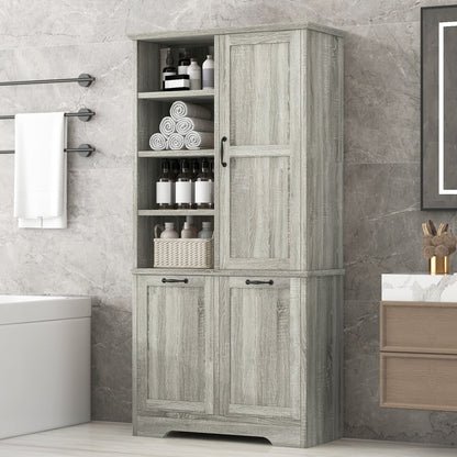 Freestanding Bathroom Storage Cabinet With Doors And Drawers, Adjustable Shelves, Tilt-Out Laundry Hamper