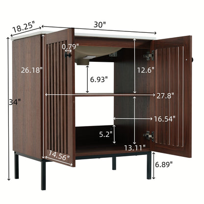30" Vintage Bathroom Vanity With Ceramic Sink, Modern Bathroom Vanity Cabinet With 2 Soft Close Doors, Equpiied With 4 Sturdy Iron Legs - Antique Dark Brown