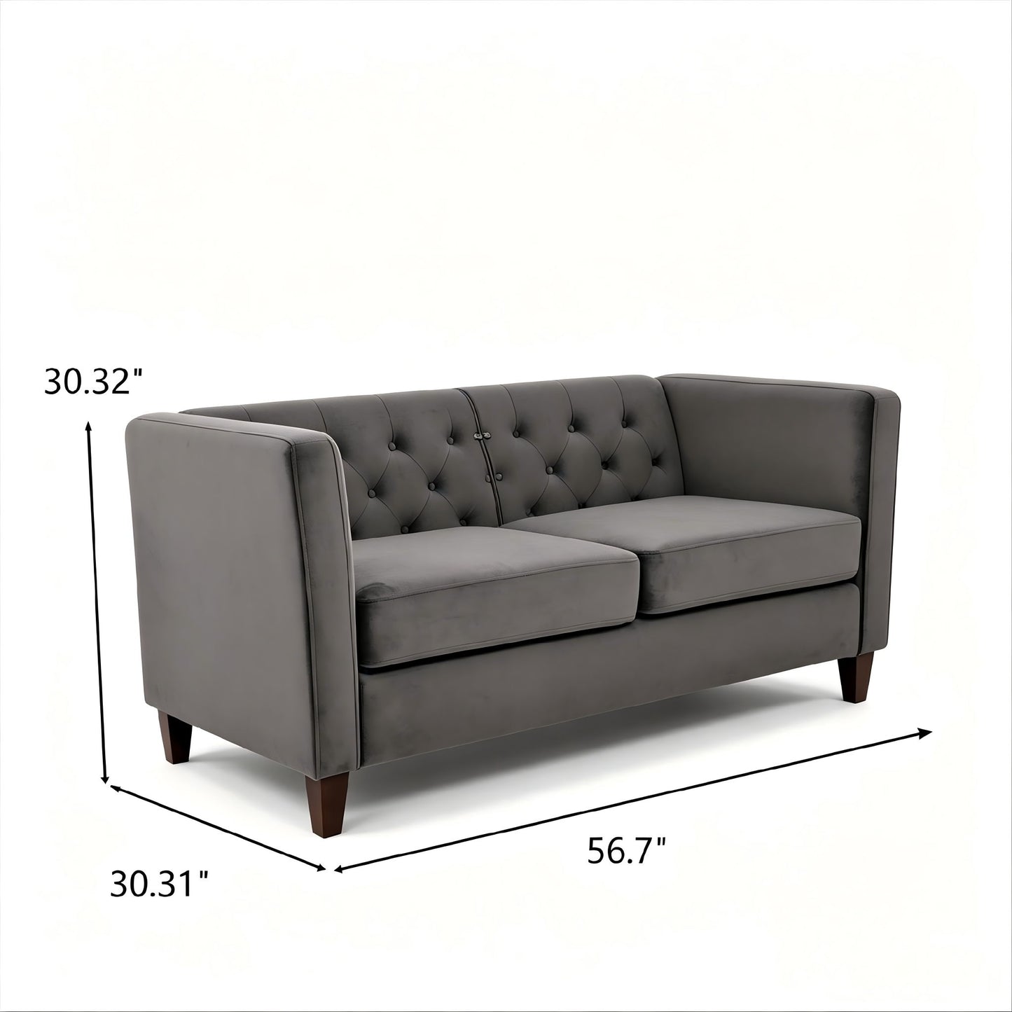 Button Tufted Loveseat, 2 Seater With Square Arm Couch For Living Room