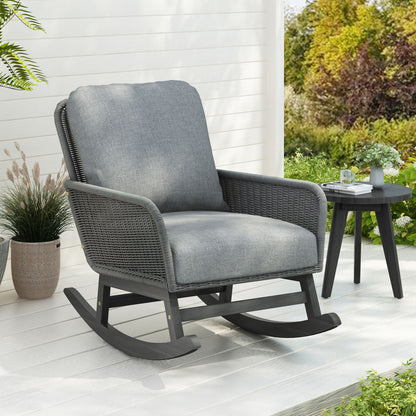 Contemporary Minimalist Wicker Rocking Chair With Soft Polyester Cushions