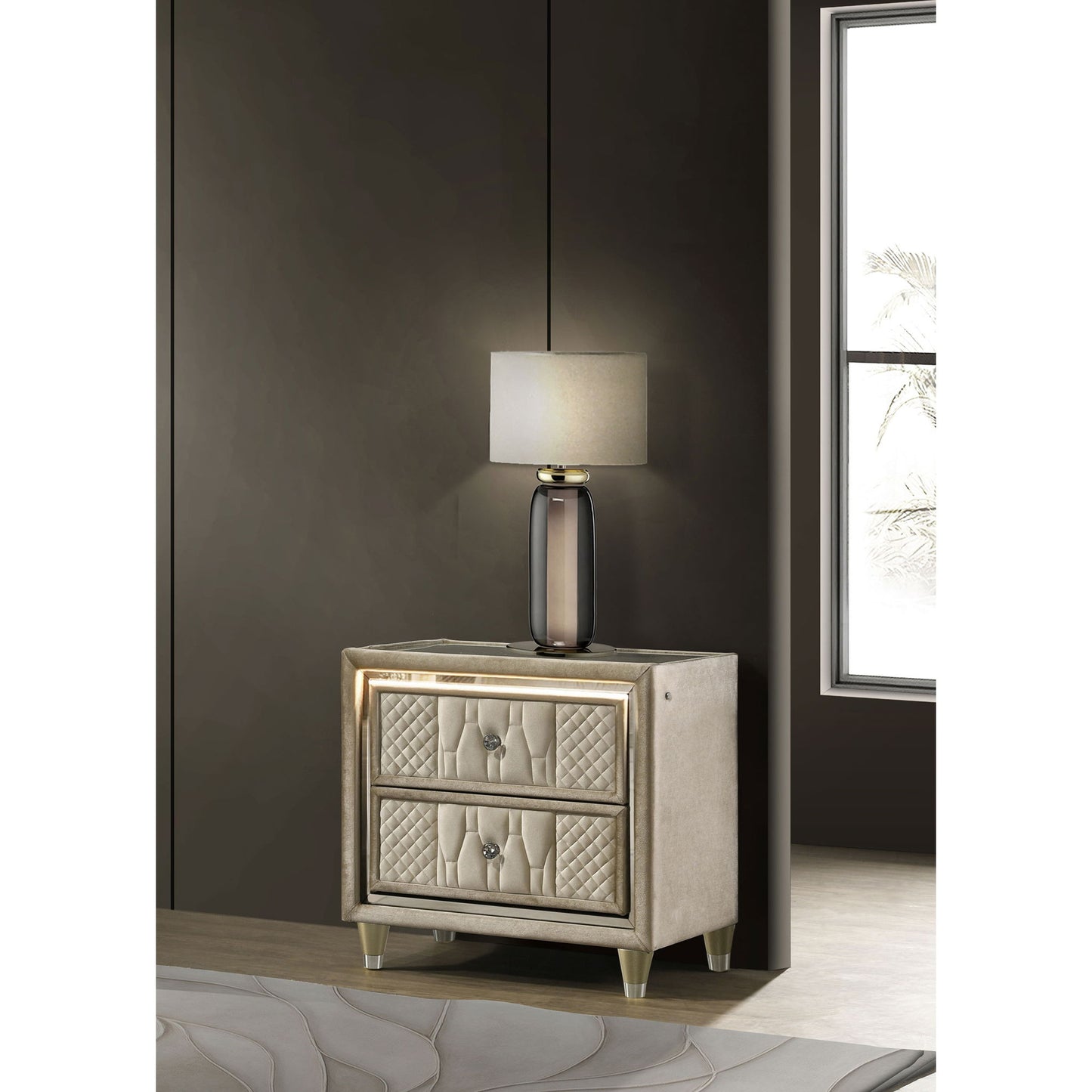 Mika - 2 Drawer LED Nightstand With USB
