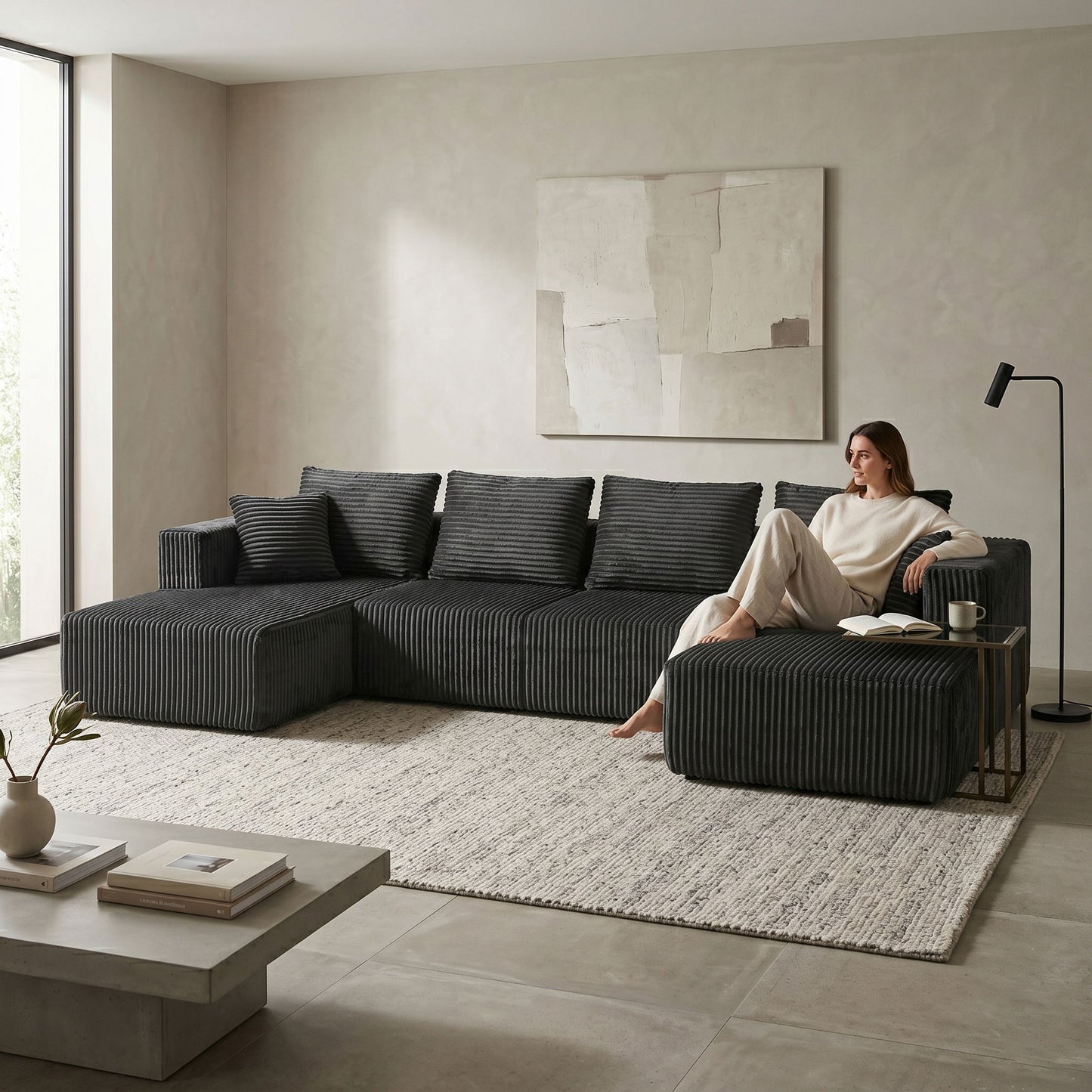 U-Shaped Modular Sectional Sofa With Double Chaise, Oversized Deep Seat For Living Room