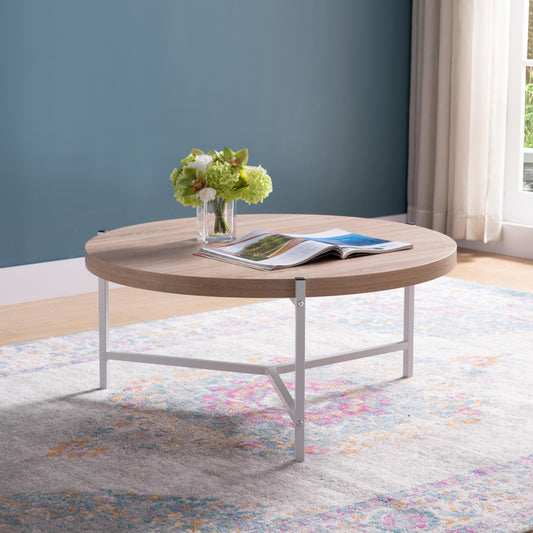 Round Coffee Table With White Metal Legs