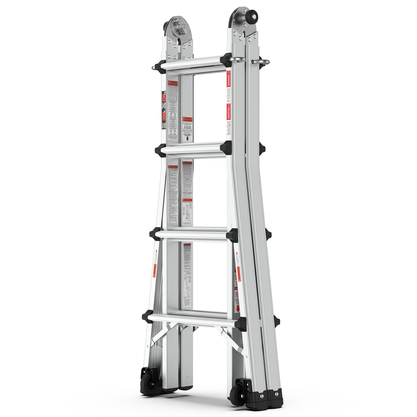 Aluminum Multi-Position Ladder With Wheels, 300 Lbs Weight Rating - Metallic Gray