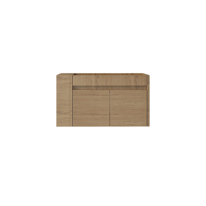 Floating Bathroom Vanity Cabinet, Soft Close Double Drawers, Open Side Storage, Wall Mounted, Cabinet Only