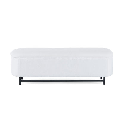 Modern Elegant Ottoman With Spacious Storage Function With Metal Feet - White / Black