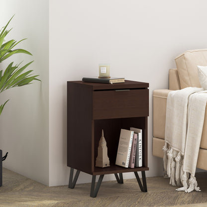 Modern Industrial Tall End Table With Drawer And Shelf - Walnut