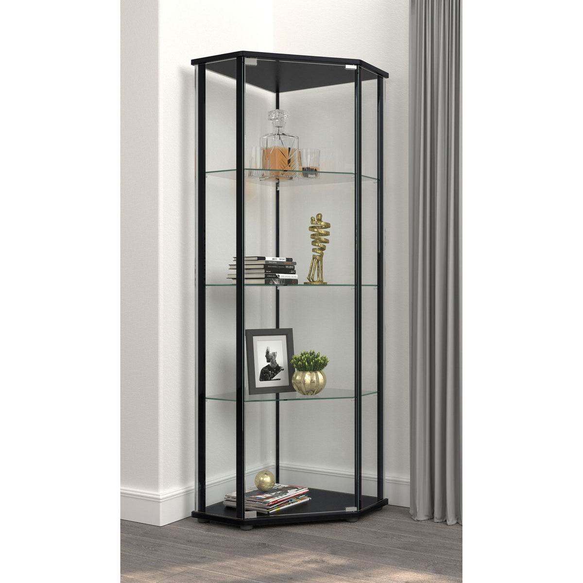 Lysander - 4 Shelf Curio Cabinet With Triangular Silhouette - Black