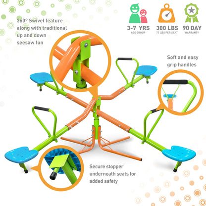 Xss004 Outdoor Playground Four Seats Seesaw For Kids 360 Degree Rotating Sturdy Plastic Seat Seesaw For Kids Seesaw For Kids Age 3+ - Green / Blue