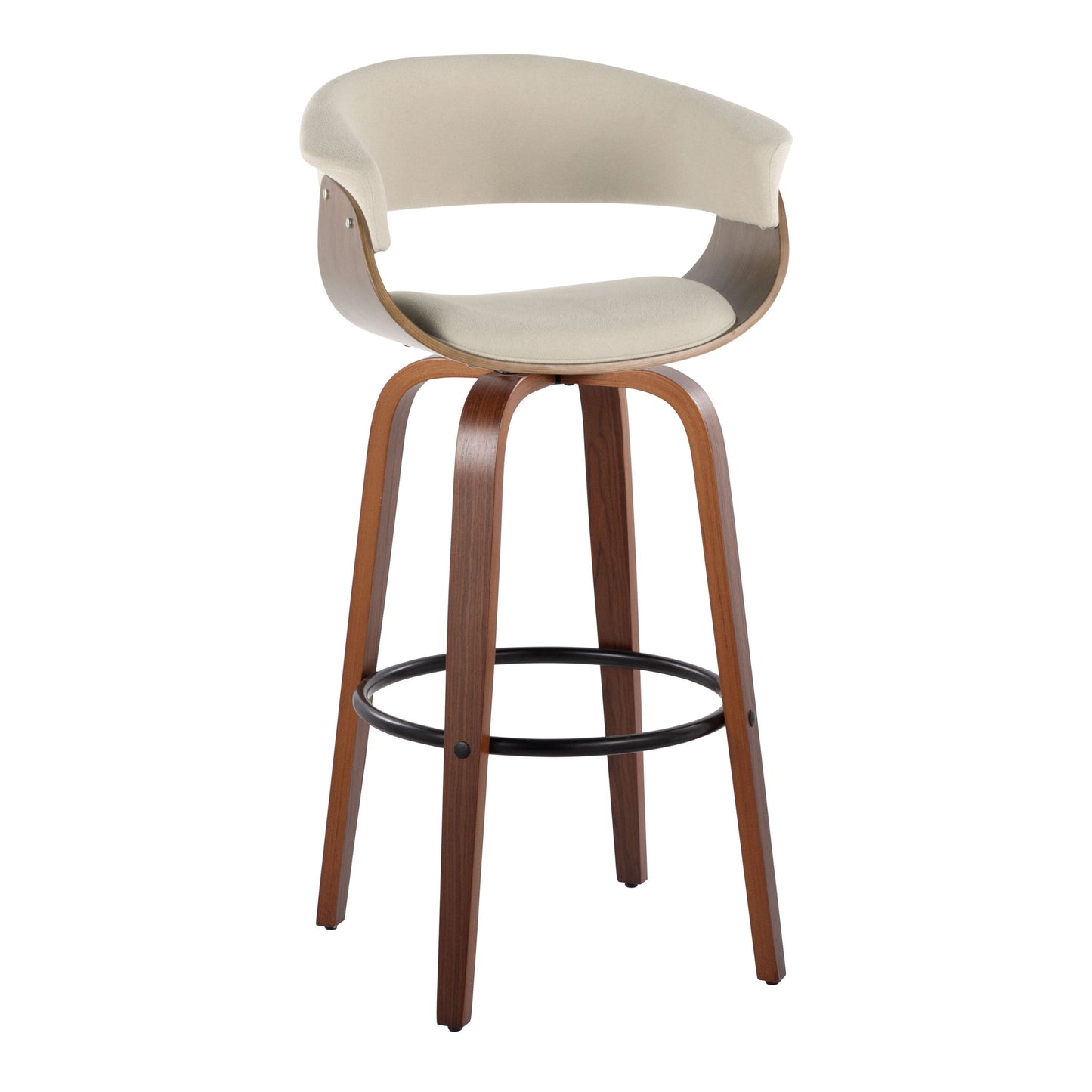 Vintage Mod - Mid Century Modern Fixed Height Barstool With Swivel & Round Footrest (Set of 2)