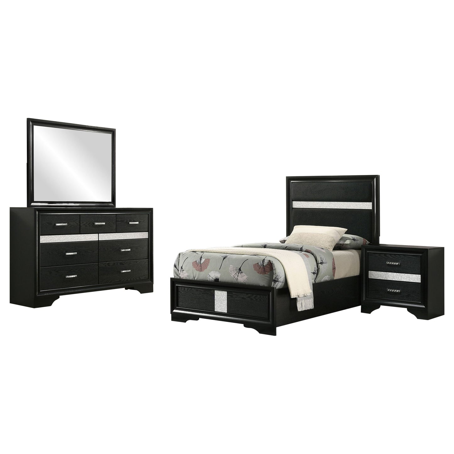 Modern Bedroom Set With Upholstered Headboard And Textured Storage