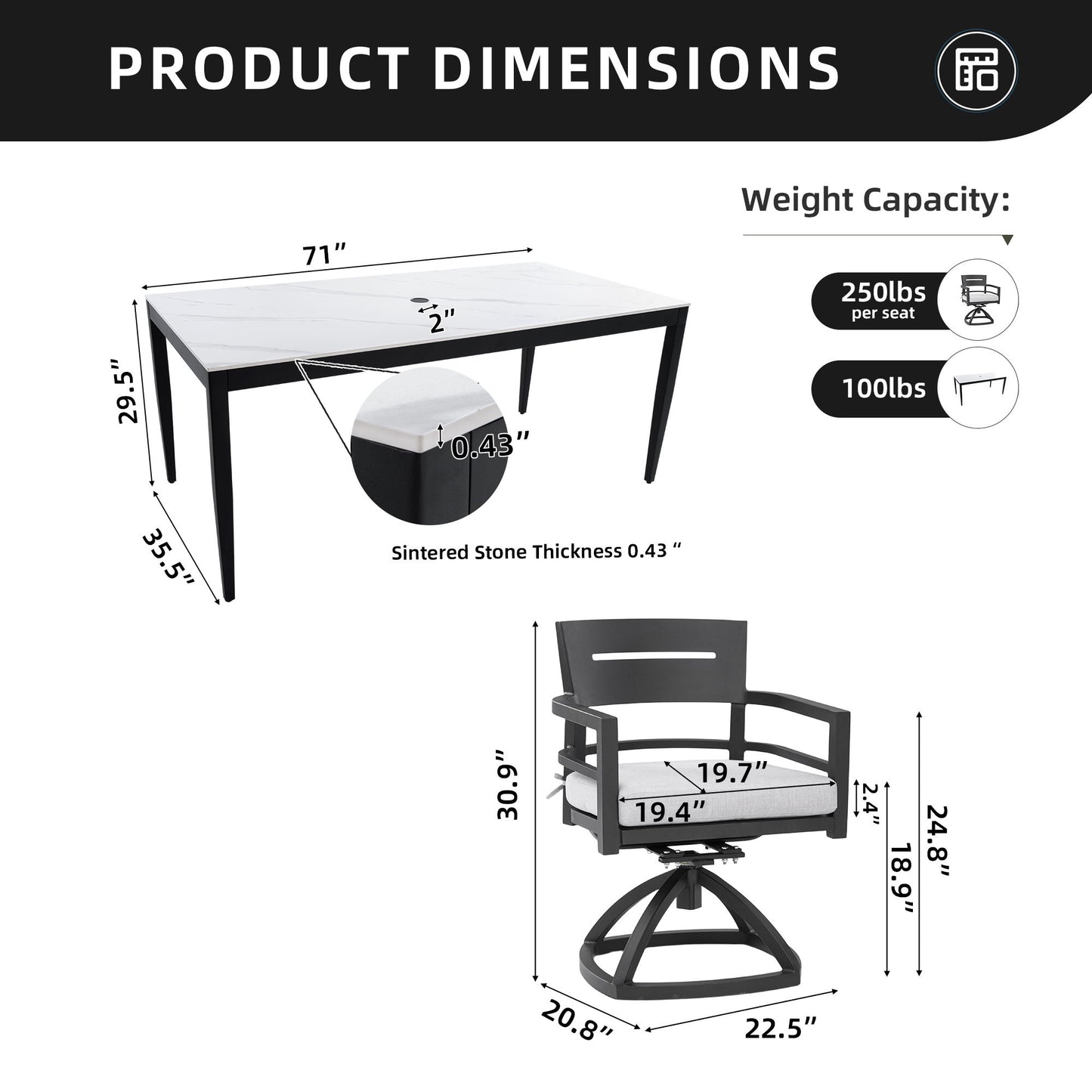 Modern Outdoor Patio Dining Set With Table And Chairs With Sunbrella Cushions