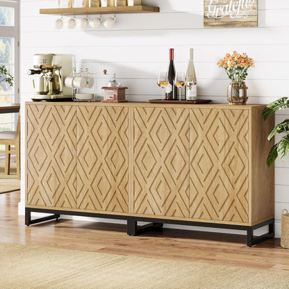 Sideboard Buffet Cabinet With 4 Doors & Shelves, Credenza Table For Dining Room - Warm Brown