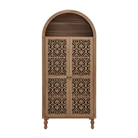 Tall Kitchen Pantry Cabinet With Hollow Carved Doors Adjustable Shelves Versatile Storage Cabinet For Kitchen - Walnut