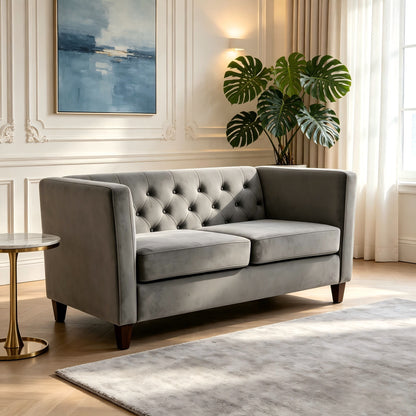 Button Tufted Loveseat, 2 Seater With Square Arm Couch For Living Room