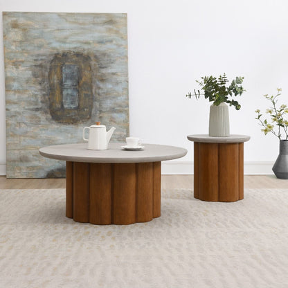 Evelyn - Coffee Table - Faux Concrete Top & Walnut  Finish