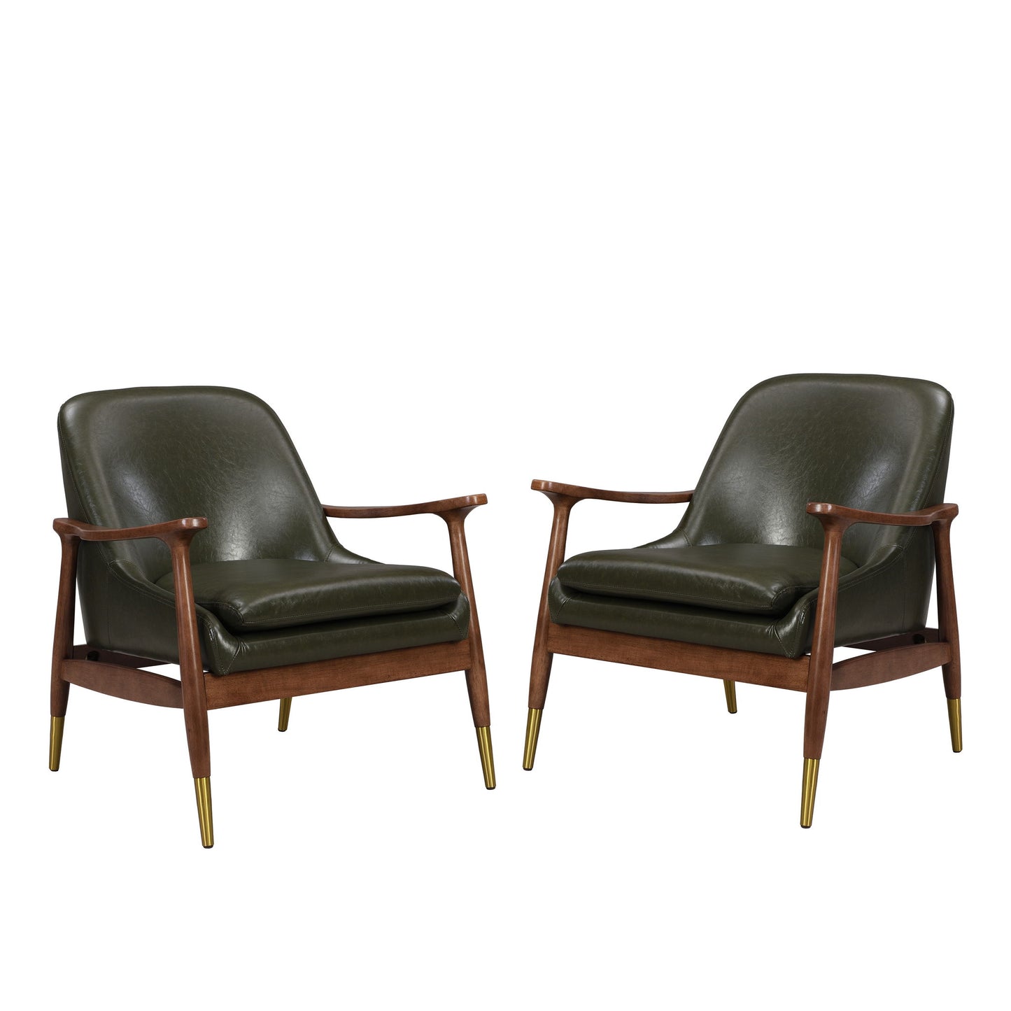 Mid - Century Accent Chair With Cushioned Seat, Brass Tipped Legs