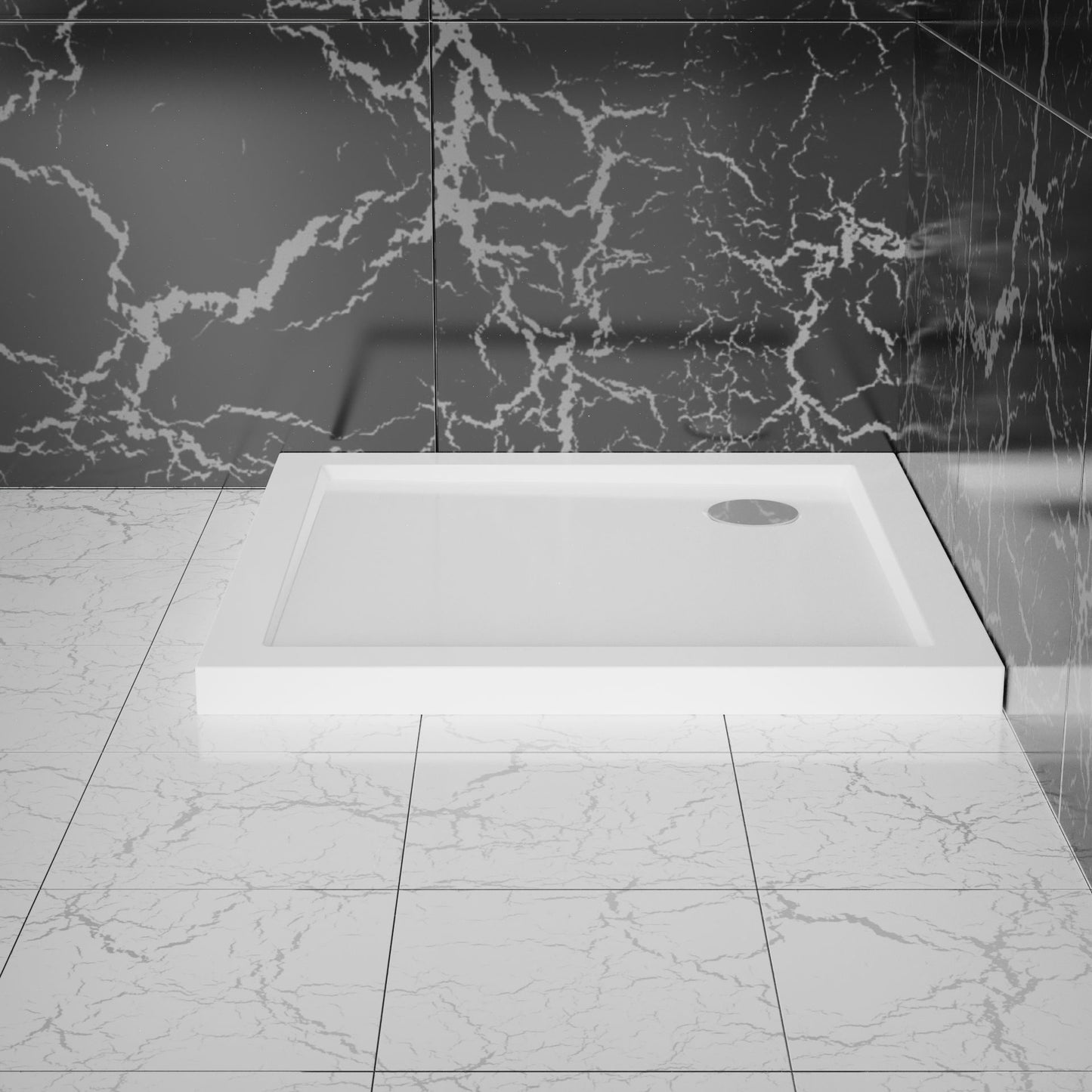 In Corner Drain Shower Base - White