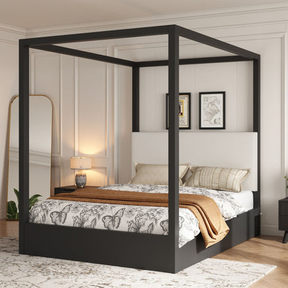 Canopy Platform Bed With Upholstered Headboard