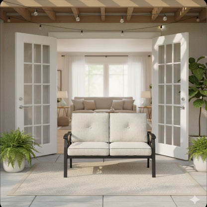 All Weather Loveseat 2 Seats Sofa With Cushions - Light Khaki / Beige