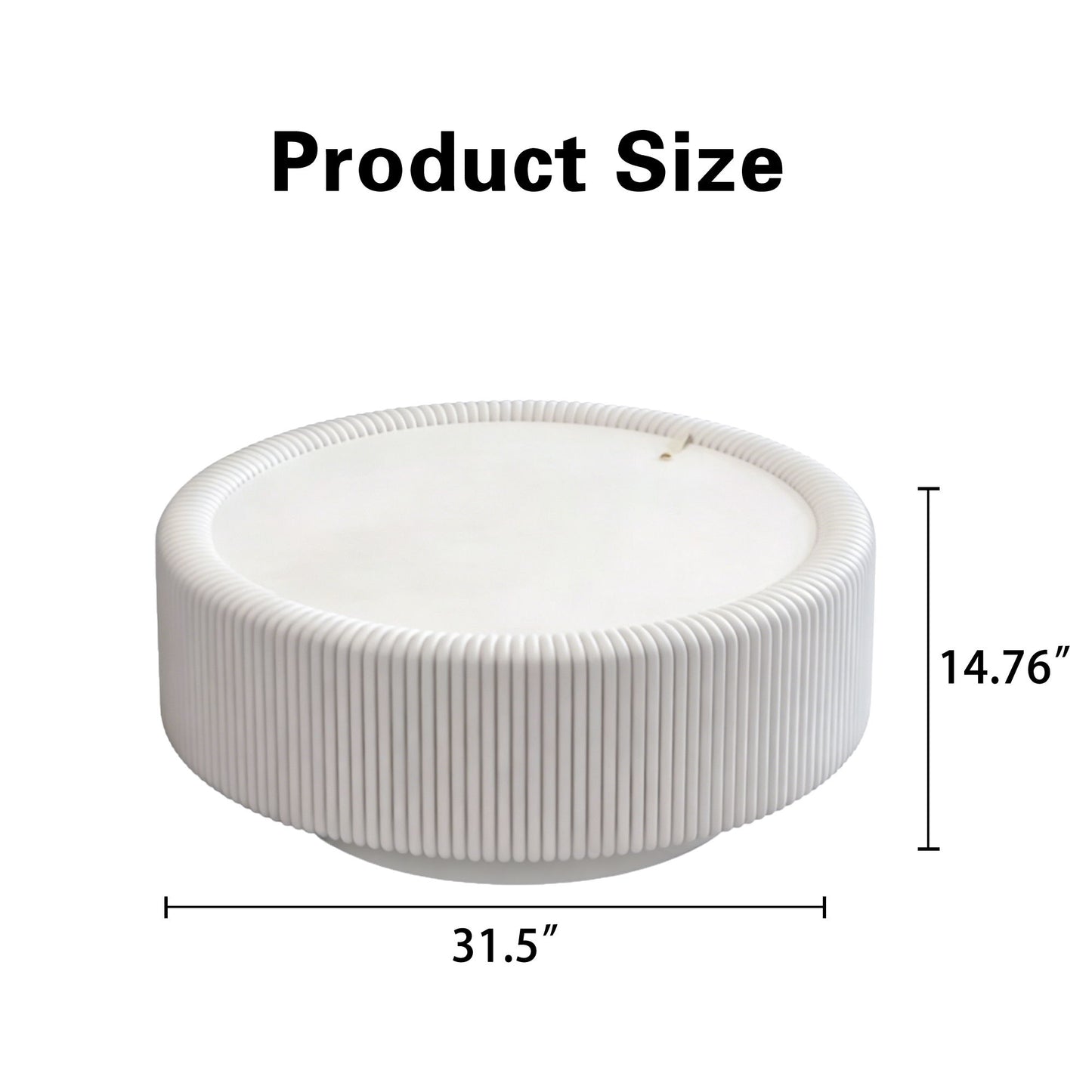 Round Fluted Coffee Table, Base & Hidden Storage - Snow White