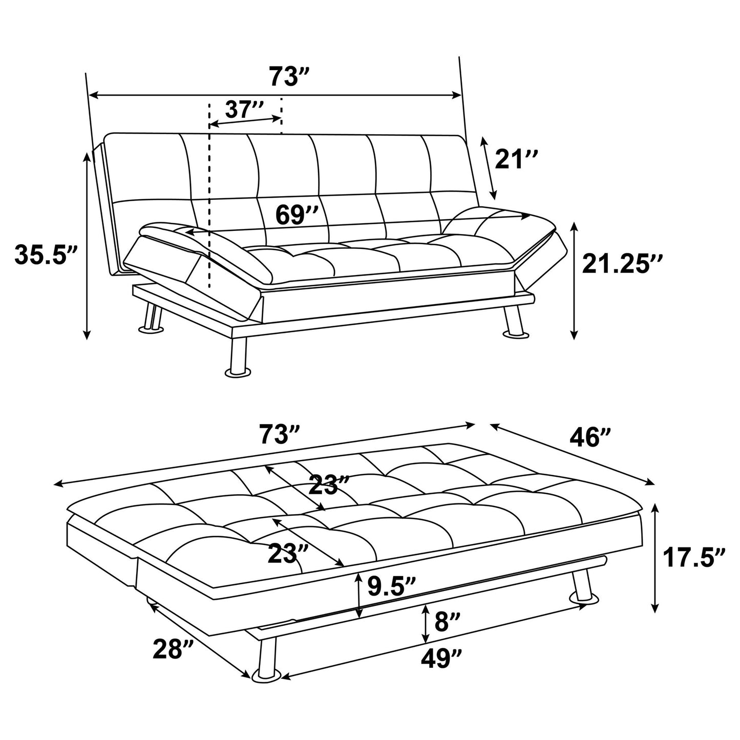 Kimpton - Upholstered Tufted Convertible Sofa Bed With Adjustable Arms Legs - White
