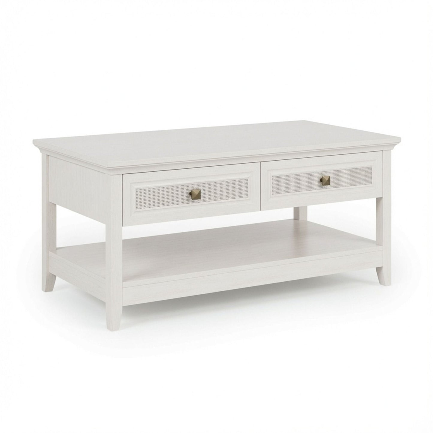 Coffee Table With Drawers & Storage Shelf - White